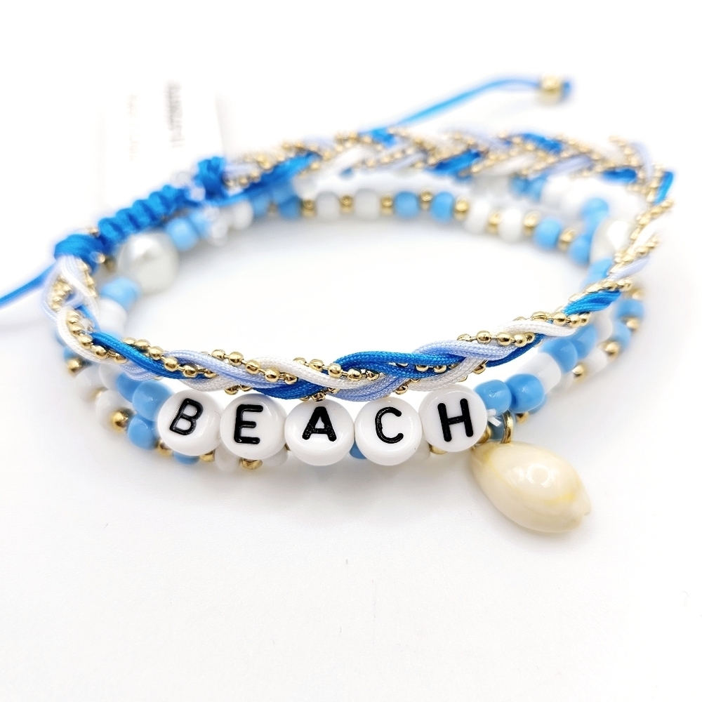 Beach Beaded Bracelet 3 Strand Layers Stretch Colorful New